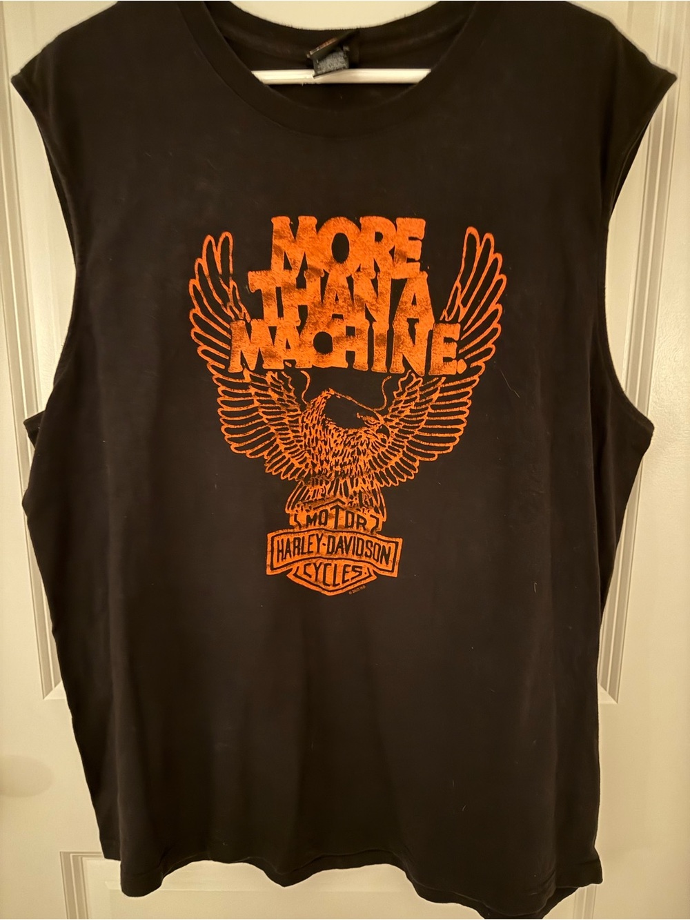 Harley-Davidson Men's Black Sleeveless Tee with Orange Eagle Graphic